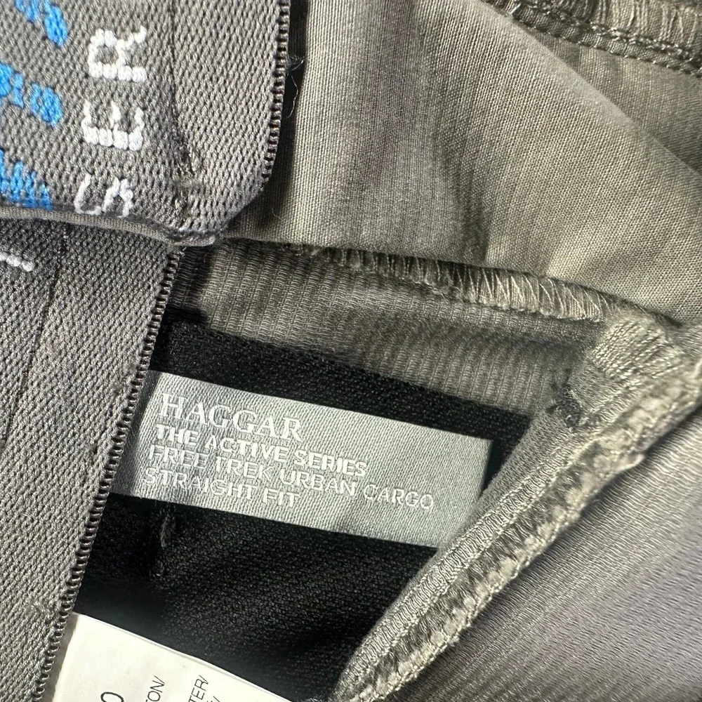 Haggar The Active Pant Mens 34x30 Gray Cotton Cargo Straight Leg Utility Stretch